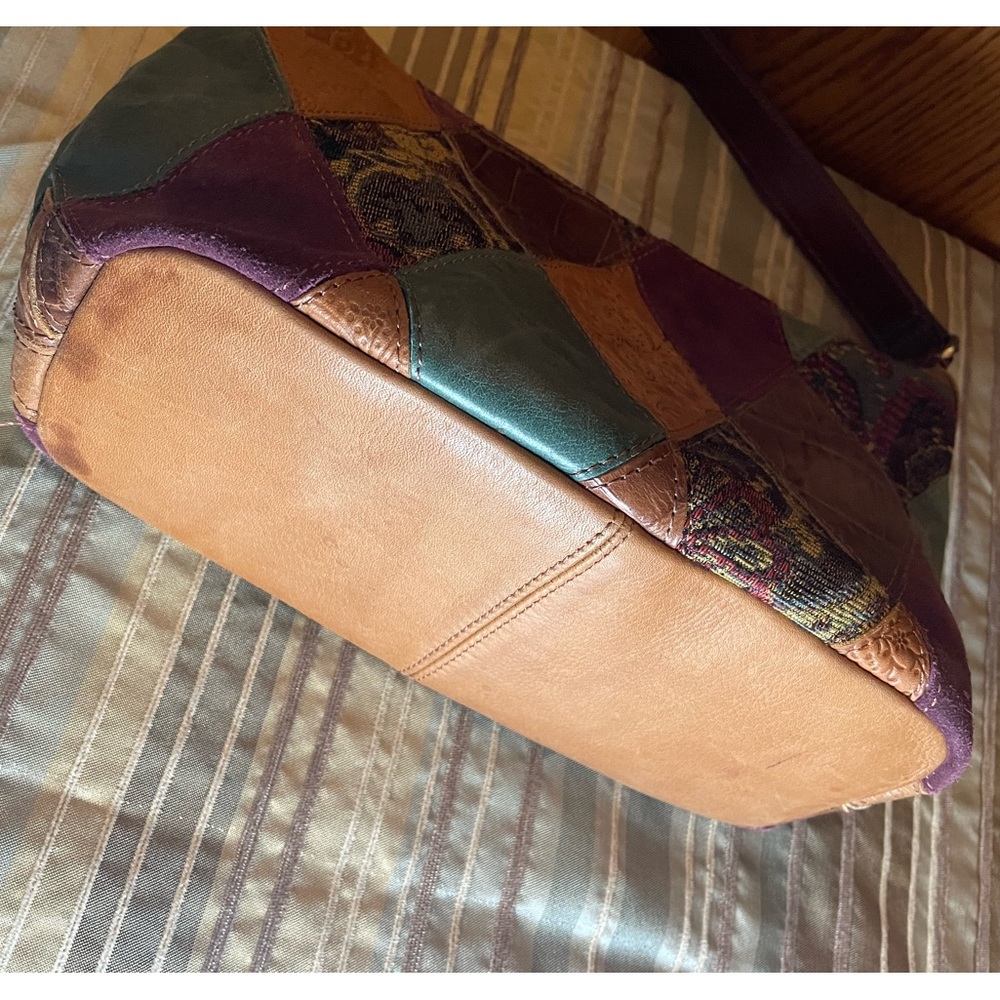 Fossil’s Leather, Suede, Tapestry Patchwork Satch… - image 4